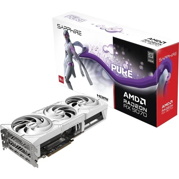 SAPPHIRE Radeon RX 9070 Pure OC, Grafikkarte (weiß, RDNA4, GDDR6, 2x DisplayPort, 2x HDMI)