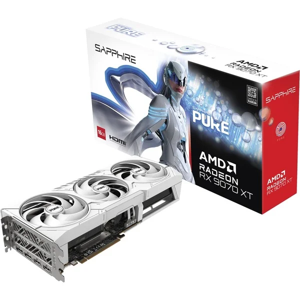 SAPPHIRE Radeon RX 9070 XT Pure, Grafikkarte (weiß, RDNA4, GDDR6, 2x DisplayPort, 2x HDMI 2.1)