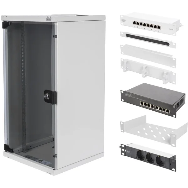 Digitus Network Set - 254 mm (10") - 12U, 312 x 300 mm (W xD), IT-Schrank (hellgrau, 12 Höheneinheiten)