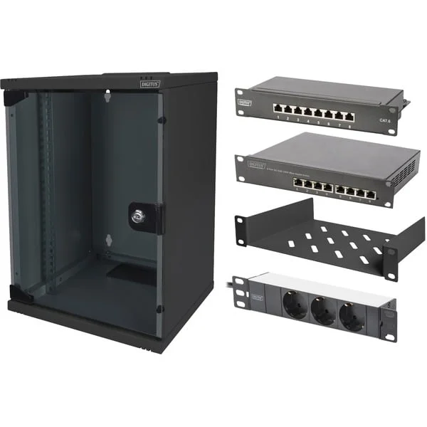 Digitus 25,4 cm (10") Set 2 B 9HE, IT-Schrank (schwarz, 9 Höheneinheiten)