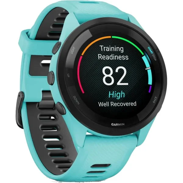 Garmin Forerunner 265, Smartwatch (türkis/schwarz, 46 mm, Silikon-Armband)