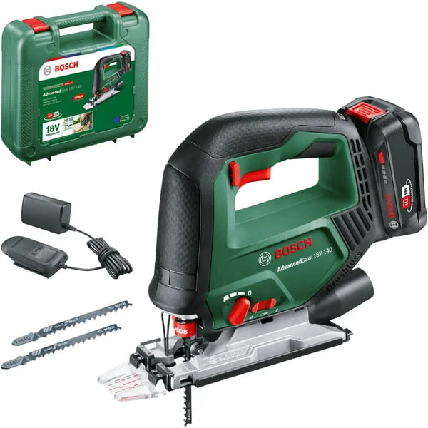 Bosch Heimwerken & Garten Akku-Stichsäge AdvancedSaw 18V-140, 18Volt (grün, Li-Ionen Akku 2,0Ah, Koffer, POWER FOR ALL ALLIANCE)