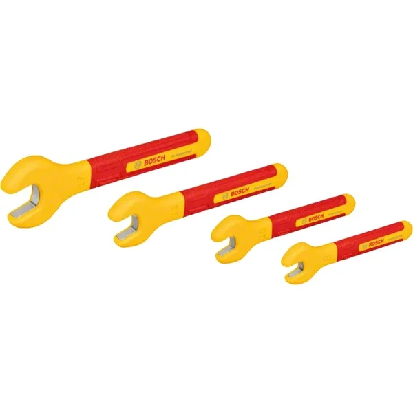 Bosch Professional VDE Einmaulschlüssel-Set 8/ 10/ 13/ 17mm Professional, Schraubenschlüssel (rot/gelb, 4-teilig)