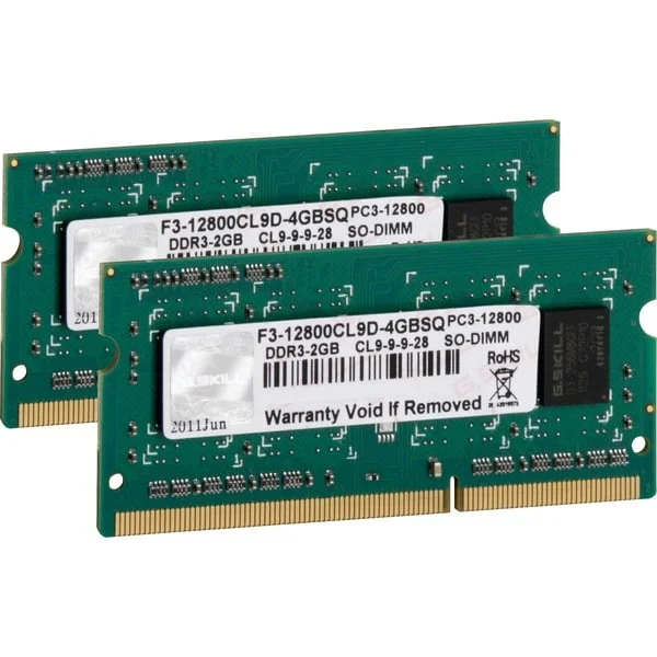 G.Skill SO-DIMM 4 GB DDR3-1600 (2x 2 GB) Dual-Kit, Arbeitsspeicher (F3-12800CL9D-4GBSQ, SQ, Lite Retail)