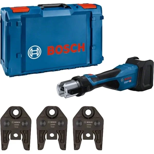 Bosch Professional Akku-Presswerkzeug GPT 18V-32 Professional solo, 18Volt, Kit TH, Pressmaschine (blau, ohne Akku und Ladegerät, 3 Pressbacken Standard TH, in L-BOXX)