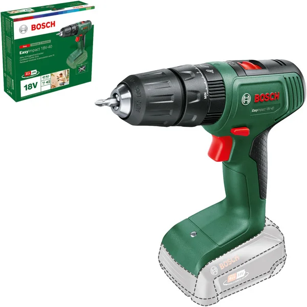 Bosch Heimwerken & Garten Akku-Schlagbohrschrauber EasyImpact 18V-40 (grün/schwarz, Li-Ionen Akku 2,0Ah, Koffer, POWER FOR ALL ALLIANCE)