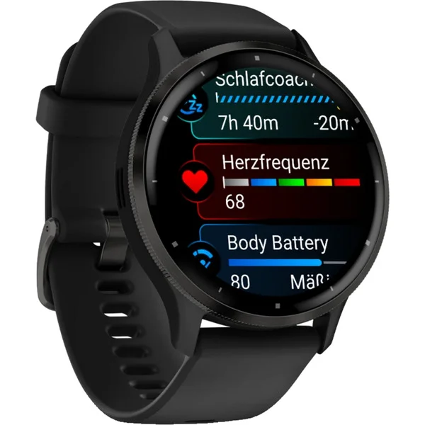 Garmin Venu 3, Smartwatch (schwarz/dunkelgrau, 45 mm, schwarzes Silikon-Armband)