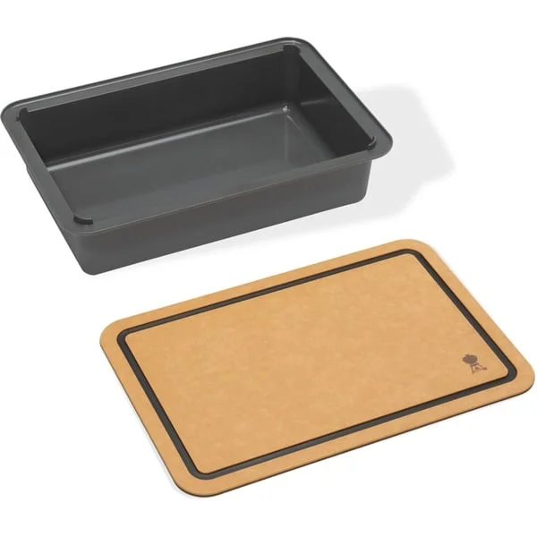 Weber WORKS Box und Schneidebrett, Behälter (grau/braun, zum Einsetzen in den WORKS-Seitentisch)