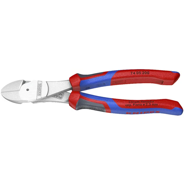 KNIPEX Kraft-Seitenschneider 74 05 200, Schneid-Zange (rot/blau, Länge 200mm, mit KNIPEXtend-Schnittstellen)