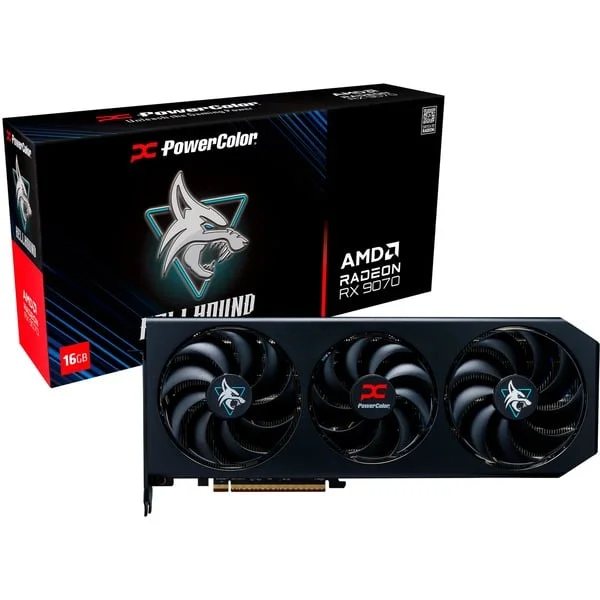 PowerColor Radeon RX 9070 Hellhound 16GB OC, Grafikkarte (schwarz, RDNA4, GDDR6, 3x DisplayPort, 1x HDMI)