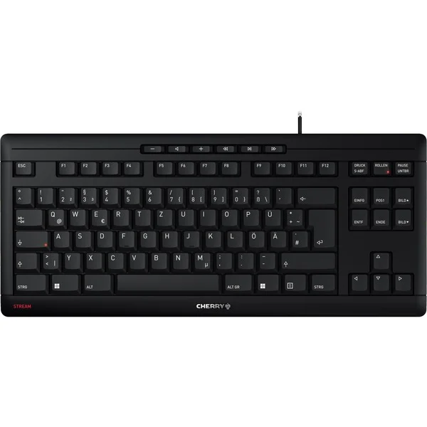 CHERRY STREAM KEYBOARD TKL, Tastatur (schwarz, EU-Layout (QWERTY), Cherry SX-Scherentechnologie)