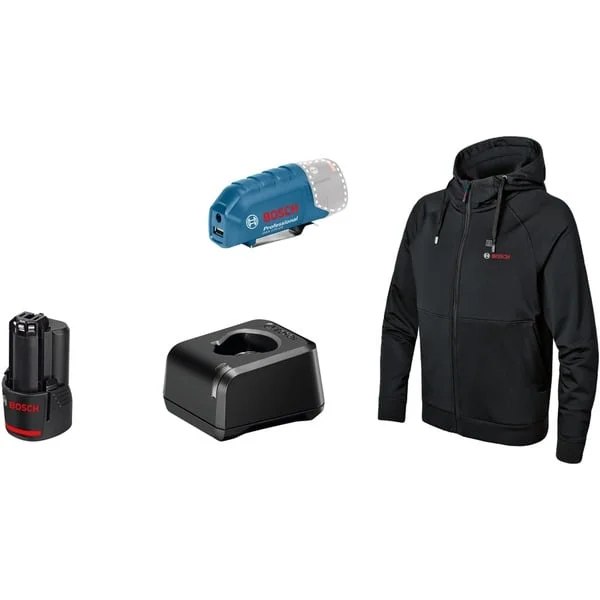 Bosch Professional Heat+Jacket GHH 12+18V Kit Größe 3XL, Arbeitskleidung (schwarz, inkl. Ladeadapter GAA 12V-21, 1x 12-Volt-Akku)