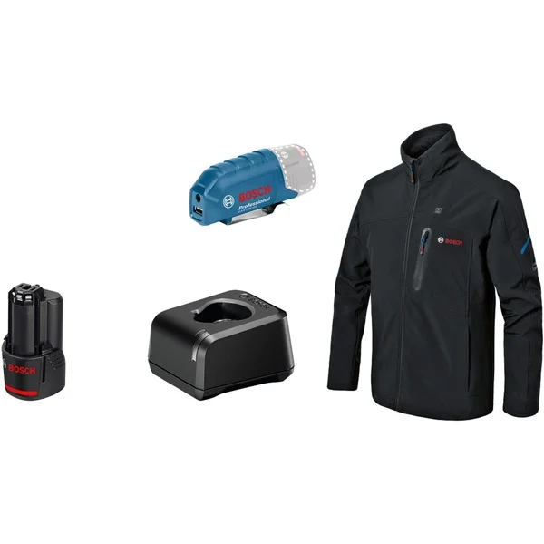 Bosch Professional Heat+Jacket GHJ 12+18V Kit Größe M, Arbeitskleidung (schwarz, inkl. Ladeadapter GAA 12V-21, 1x 12-Volt-Akku)