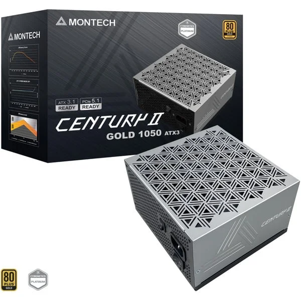 Montech CENTURY II 1050, PC-Netzteil (silber, 1x 12-Pin High Power GPU, 6x PCIe, Kabelmanagement, 1050 Watt)