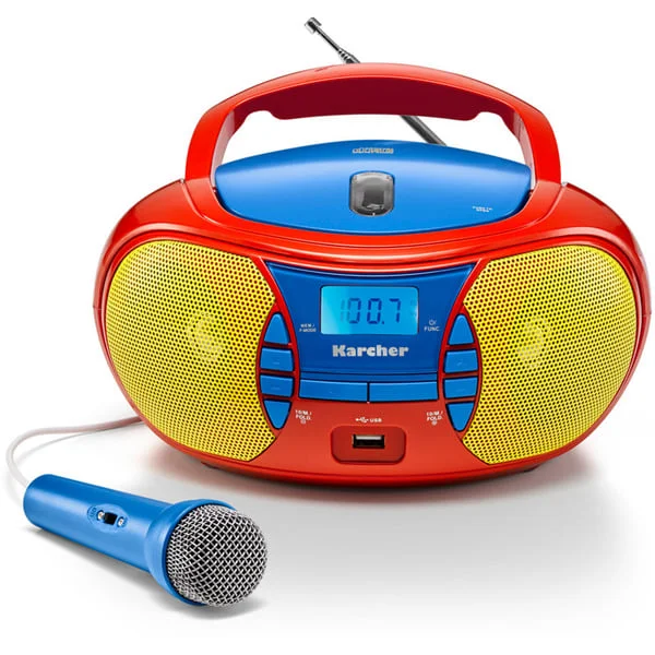 Karcher RR 5026, Radio (rot/mehrfarbig, Tragbarer CD-Player mi UKW-Radio und Mikrofon für Kinder)