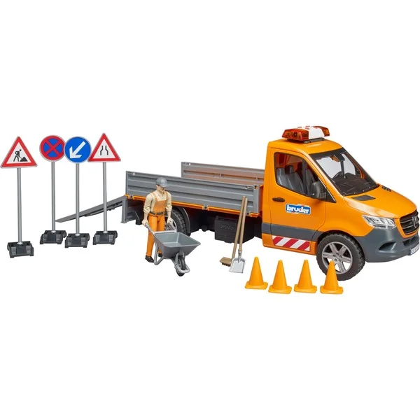 bruder 02677 MB Sprinter Kommunal mit Light & Sound Modul, Modellfahrzeug (orange, Inkl. Fahrer und Zubehör)