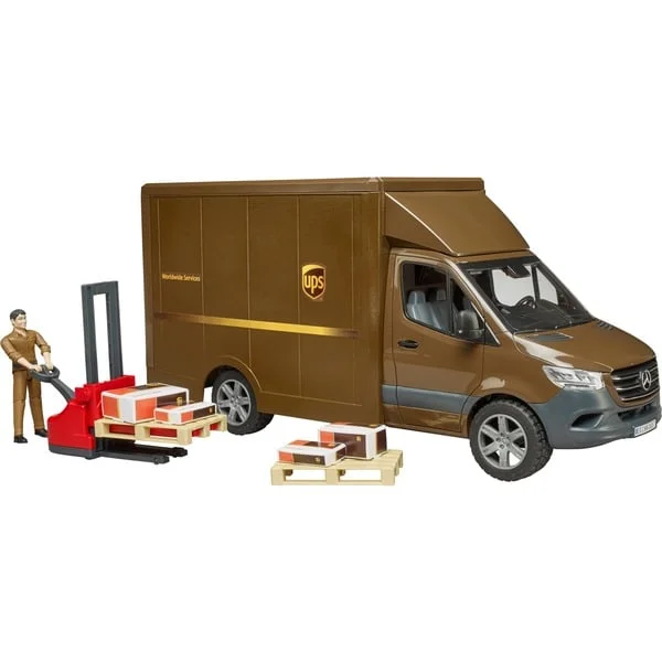 bruder 02678 MB Sprinter UPS mit Fahrer und Zubehör, Modellfahrzeug (braun)