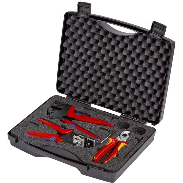 KNIPEX Werkzeugkoffer für Photovoltaik, 3-teilig, Werkzeug-Set (schwarz, für größere Abisolierwerte)