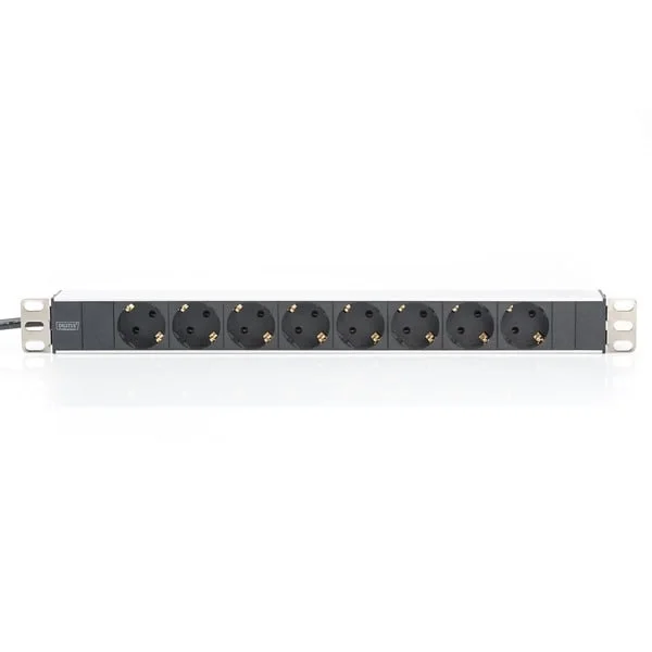Digitus 19" Steckdosenleiste mit Aluminiumprofil, 8-fach, 1HE (schwarz/aluminium, 2 Meter Kabel)