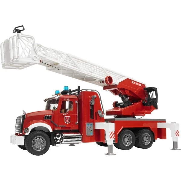 bruder 02821 MACK Granite Feuerwehrleiterwagen, Modellfahrzeug (rot/weiß, mit Pumpe)