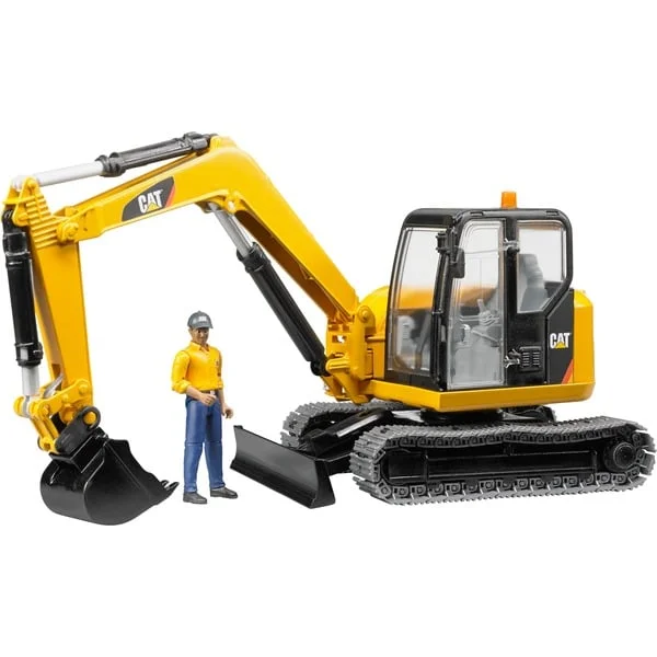 bruder 02466 CAT Minibagger, Modellfahrzeug (gelb/schwarz, mit Bauarbeiter)