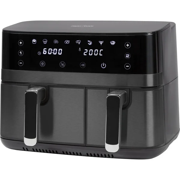 ProfiCook Doppel-Heißluftfritteuse PC-FR 1295 H (edelstahl (dunkel)/schwarz, 2.700 Watt, 2 Körbe 5,5 + 3,5 Liter)
