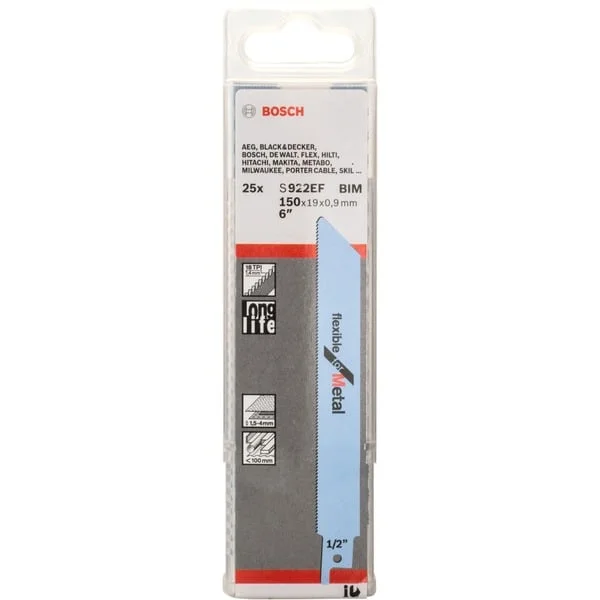 Bosch Professional Säbelsägeblatt S 922 EF Flexible for Metal, 25 Stück (Länge 150mm)