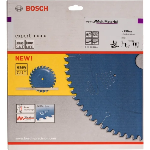 Bosch Professional EXPERT Multi Material Kreissägeblatt, Ø 250mm, 80Z (Bohrung 30mm, für Kapp- & Gehrungssägen)