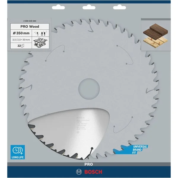 Bosch Professional PRO Wood Kreissägeblatt, Ø 350mm, 32Z (Bohrung 30mm, für Tischkreissägen)