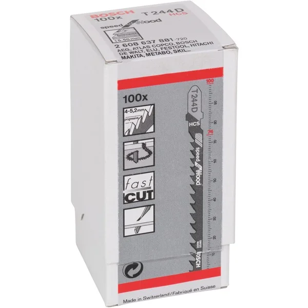 Bosch Professional Stichsägeblatt T 244 D Speed for Wood, 100mm (100 Stück)