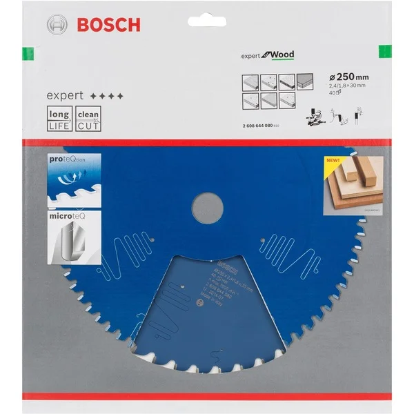 Bosch Professional EXPERT Wood Kreissägeblatt, Ø 250mm, 40Z (Bohrung 30mm, für Kapp- & Gehrungssägen)