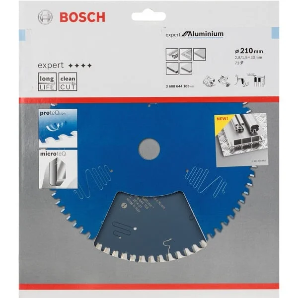 Bosch Professional Kreissägeblatt Expert for Aluminium, Ø 210mm, 72Z (Bohrung 30mm, für Handkreissägen)