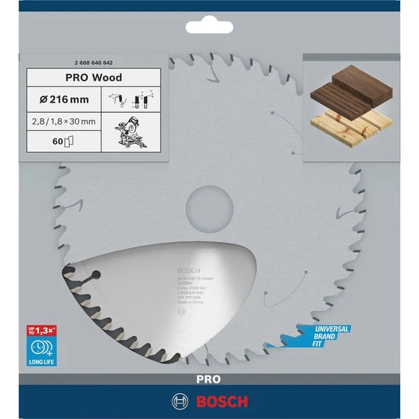 Bosch Professional PRO Wood Kreissägeblatt, Ø 216mm, 60Z (Bohrung 30mm, für Kapp- & Gehrungssägen)