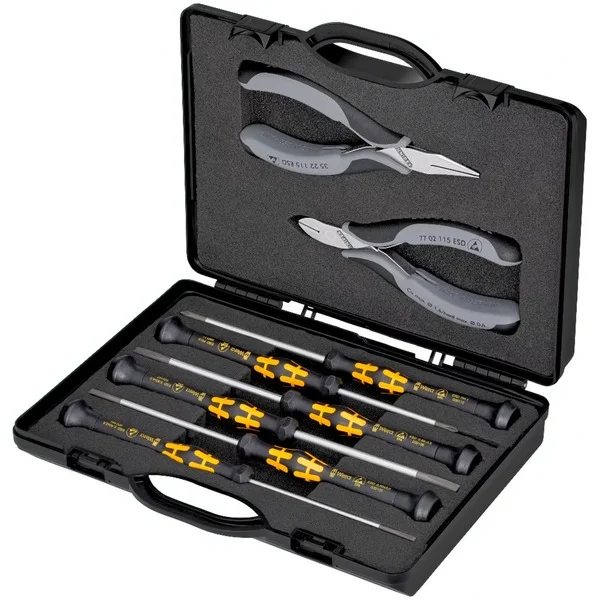 KNIPEX Elektronikzangen-Set ESD, 8-teilig (schwarz/grau, Ausführung ESD, elektrisch ableitend)