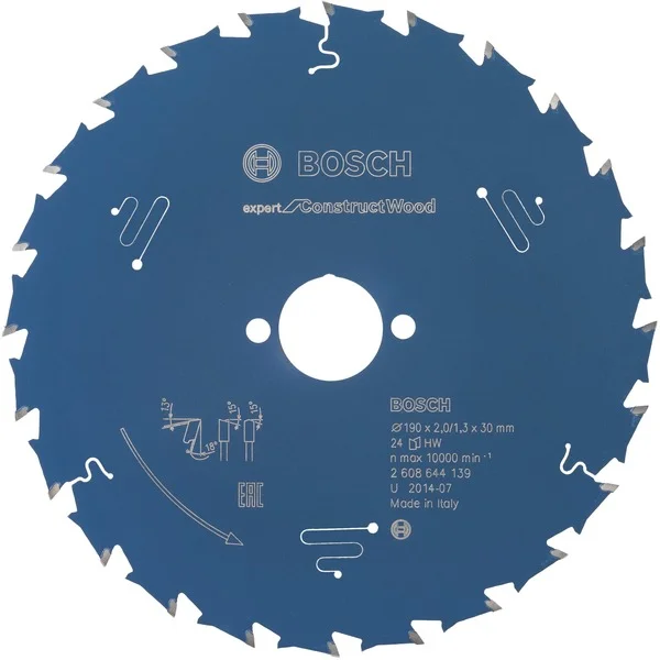Bosch Professional EXPERT Construct Wood Kreissägeblatt, Ø 190mm, 24Z (Bohrung 30mm, für Handkreissägen)