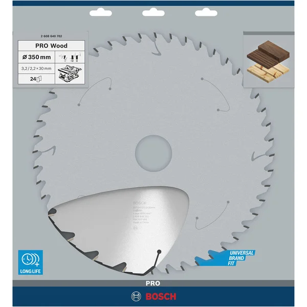 Bosch Professional PRO Construct Wood Kreissägeblatt, Ø 350mm, 24Z (Bohrung 30mm, für Tischkreissägen)