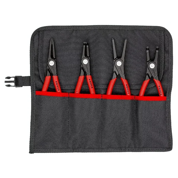 KNIPEX Sicherungsringzangen-Set Ø 19 - 60mm, 4-teilig (rot, 2x gerade Spitzen, 2x 90° Spitzen, in Rolltasche)