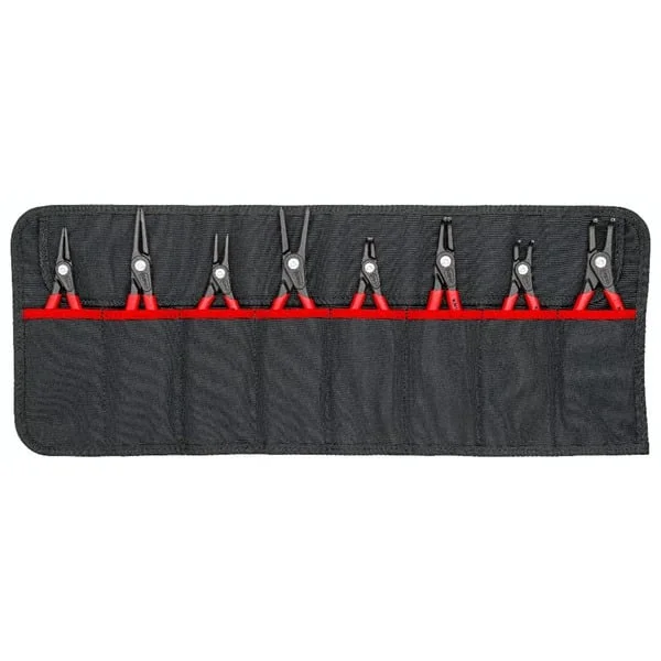 KNIPEX Sicherungsringzangen-Set Ø 10 - 60mm, 8-teilig (rot, 4x gerade Spitzen, 4x 90° Spitzen, in Rolltasche)