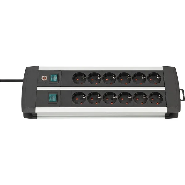 Brennenstuhl Premium-Alu-Line Steckdosenleiste 12-fach Duo (schwarz/silber, 3 Meter, mit 2 Sicherheitsschaltern)