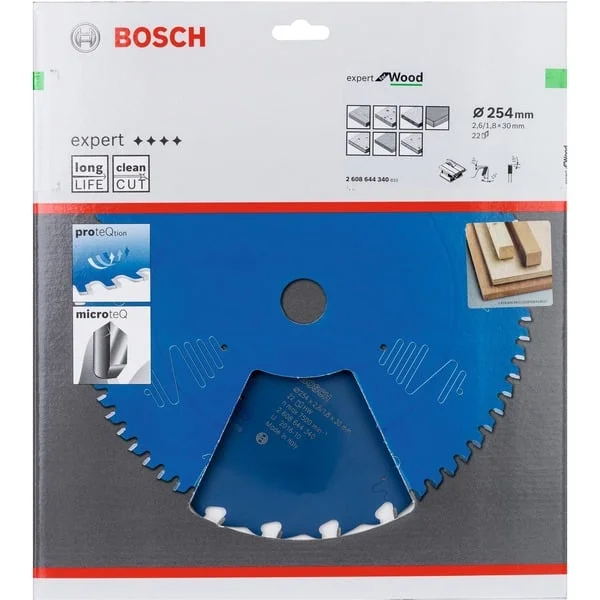 Bosch Professional EXPERT Wood Kreissägeblatt, Ø 254mm, 22Z (Bohrung 30mm, für Tischkreissägen)