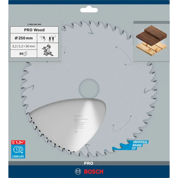 Bosch Professional PRO Wood Kreissägeblatt, Ø 250mm, 80Z (Bohrung 30mm, für Kapp- & Gehrungssägen)