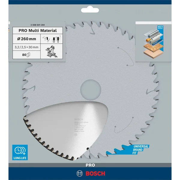 Bosch Professional PRO Multi Material Kreissägeblatt, Ø 260mm, 80Z (Bohrung 30mm, für Kapp- & Gehrungssägen)