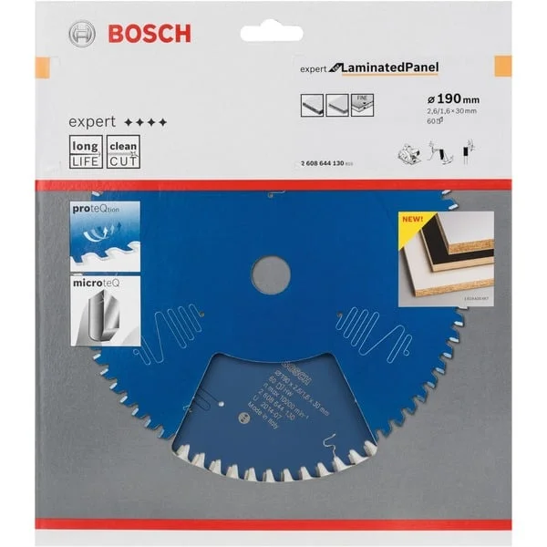 Bosch Professional Kreissägeblatt Expert for Laminated Panel, Ø 190mm, 60Z (Bohrung 30mm, für Handkreissägen)