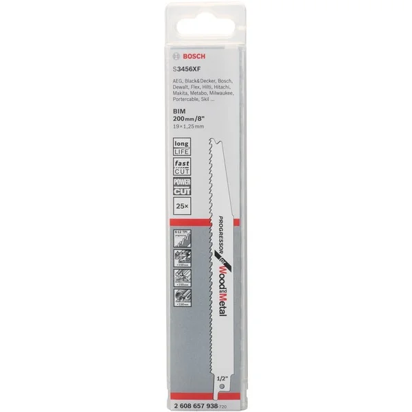 Bosch Professional Säbelsägeblatt S 3456 XF Progressor for Wood and Metal, 25 Stück (Länge 200mm)