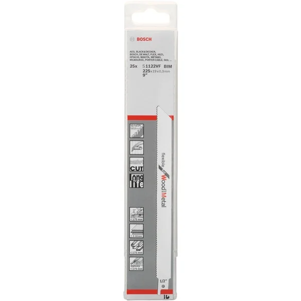Bosch Professional Säbelsägeblatt S 1122 VF Flexible for Wood and Metal, 25 Stück (Länge 225mm)
