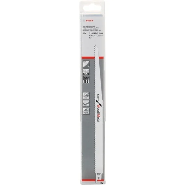 Bosch Professional Säbelsägeblatt S 1411 DF Heavy for Wood and Metal, 25 Stück (Länge 300mm)