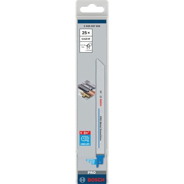 Bosch Professional PRO Metal Demolition Säbelsägeblatt S 1125 VF, 25 Stück (Länge 225mm)