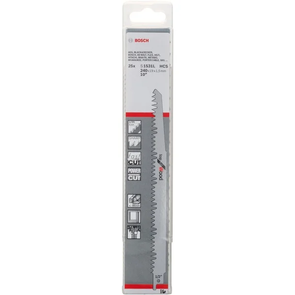 Bosch Professional Säbelsägeblatt S 1531 L Top for Wood, 25 Stück (Länge 240mm)