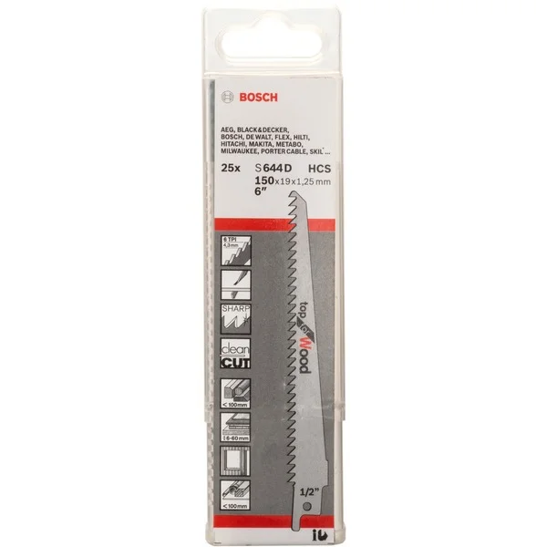 Bosch Professional Säbelsägeblatt S 644 D Top for Wood, 25 Stück (Länge 150mm)