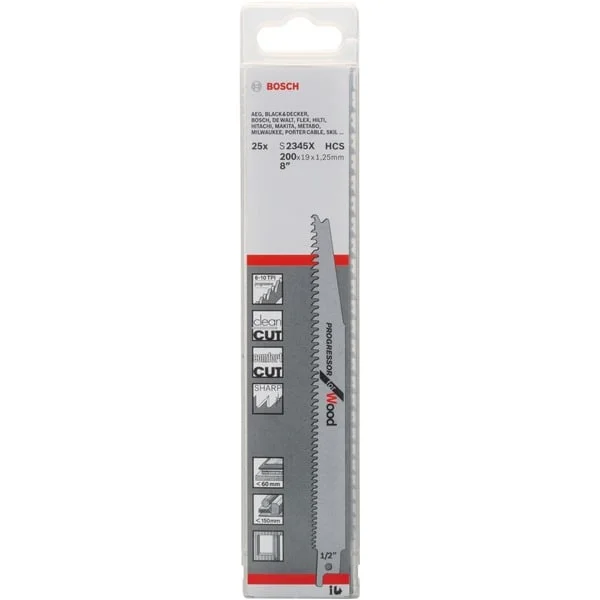 Bosch Professional Säbelsägeblatt S 2345 X Progressor for Wood, 25 Stück (Länge 200mm)